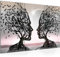 Runa Art Tableau Decoration Murale - Couple d'Amoureux - 3 Parties - Salon - 120 x 80 cm XXL - Gris Rose Abstrait Arbre - 044831b