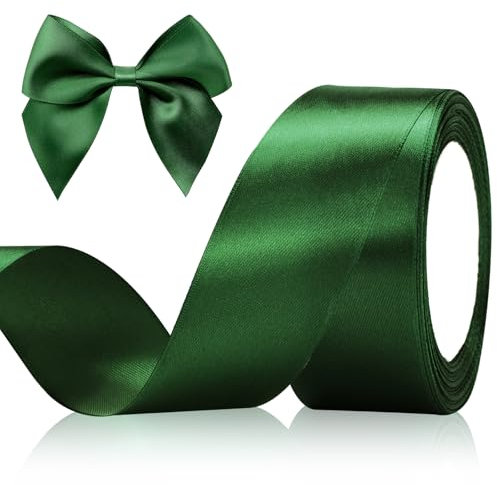 G2PLUS Dunkelgrün Satinband 50mm, Breit Dekoration Geschenkband, 22m Schleifenband zum Bastel, Dunkelgrün Satin Dekoband für Geschenkverpackung, Dekoration