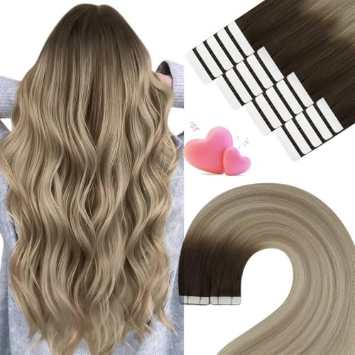 YoungSee Tape in Extensions Real Human Hair Balayage Tape on Hair Extensions Human Hair Brown Balayage Blonde 22In 20pcs 50g Easy-to-Wear