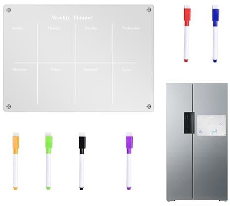 Magnetisches Whiteboard aus Acryl, platzsparender Acryl-Kühlschrank-Kalender, transparent, trocken abwischbar, Küchenplaner für Kühlschrank und Kühlschrank