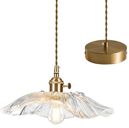 LOVIVER Modern Pendelleuchte, Blumenglas Esstischlampe, Verstellbare Hängelampe mit Spiralkabel, Deckenleuchte Hängend für Küche Schlafzimmer Keller Wohnzimmer Esszimmer Flur Café, Transparent Groß