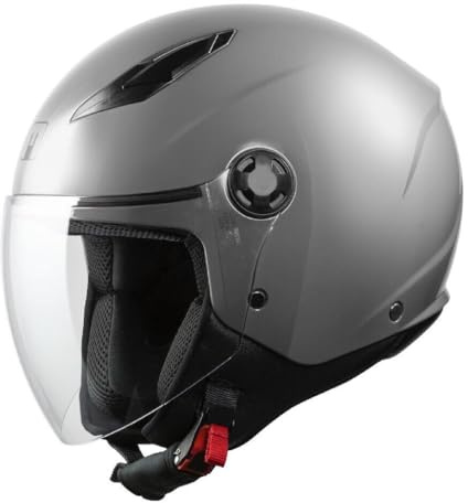 MPH Motorradhelm Demi Jet Scooter Star, Motorrad Zubehör, grau matt langes Visier grau matt Größe L