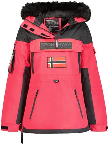 Geographical Norway Bruna Lady Parka Longue Epaisse Chaude Femme Automne Hiver - Manteau Fin Capuche Fausse Fourure - Blouson Coupe Vent - Doudoune Elegante Femmes (Rose Flash XL)