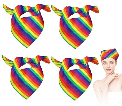 KATIMI 4 Stück Quadratisch Regenbogen Bandana Pride Outfit, Pride Accessoires Bandana Damen Herren, Polyester Rainbow CSD Outfit, Buntes Streifen LGBTQ Accessoires für Gay Party, Festival Kostüm