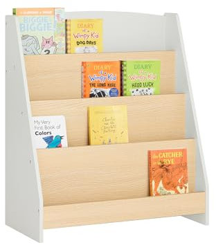 SoBuy Libreria per Bambini Scaffale a Scala Scaffale Portaoggetti Libreria a Scala Grigio-Naturale 61x30x71cm KMB106-HG