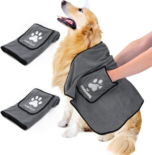 Nobleza Hundehandtuch, 2 Stück Mikrofaser Hundehandtuch, Hundehandtuch extra saugfähig, Weich & Langlebig Premium Hunde Trockentuch, Schnell Trocknend,106 * 66CM für Alle Hunde Katzen, Dunkelgrau