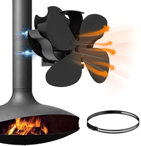 WAVATA Kaminventilator Magnetisch, 4 Flügel Leiser Kamin Ventilator Ofenventilator, Ofenventilator Magnetisch, für Kaminofen Holzofen Holz/Brennholz/Feuerstelle/Ofenrohr/Kaminrohr/Rauchrohr
