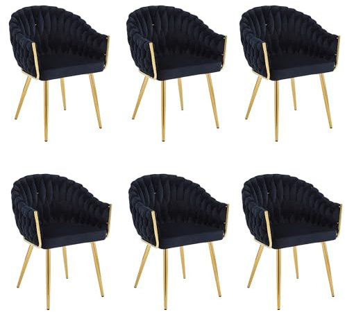 Colenis® - Chaises de Salle à Manger Wave - Lot de 6 - Noir - Pieds en Métal Doré