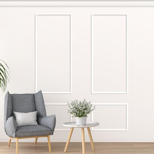 Pangda 2 Set Peel and Stick Wall Molding Kit, Premade Wainscoting Panels for Interior Wall Moulding Decor Accent Wall Molding, Pre Made Wainscoting Accent Wall Panel 2 Top 2 Bottom Frames