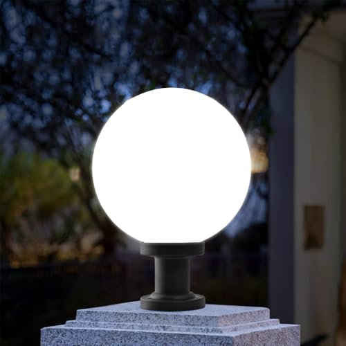 E27 Sockelleuchten Schwarz Modern Wegeleuchten Acryl Säule-Lampe Außen Säulenlampen Weiß Runde Ball Sockelleuchte Kugel Wasserdichte Pfeilerleuchte Terrasse Garten Stehlampe Rasenlicht Φ20cm (25cm)