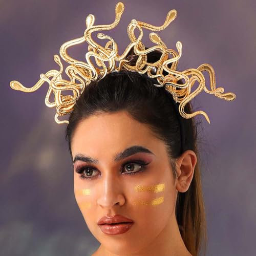 Reaky Serre-tête serpent Medusa doré - Accessoire de cheveux pour femme
