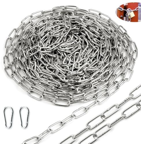 SWTYExt Edelstahl Kette 10 Meter 3 mm Stahlkette Edelstahlkette Meterware V4A Rundstahlkette Gliederkette Meterware Verlängerungskette Kette mit Karabiner für Hundekette Schaukeln Ketten Ankerkette