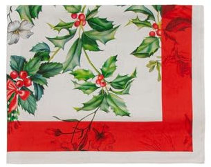 PARAMAISON Tovaglia Natalizia Agrifoglio, 6 Posti Rettangolare, Decorazione Natalizia, Stampa digitale, 100% Cotone, Made in Italy | 140x180 cm