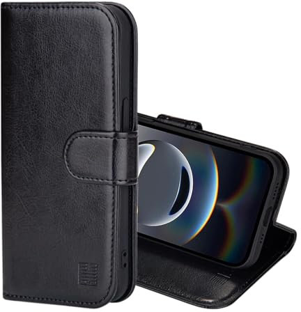32nd Book Wallet PU Leather Case Cover for iPhone 16e (2025), Flip Case With RFID Blocking Card Slots, Magnetic Closure and Built In Stand - Black