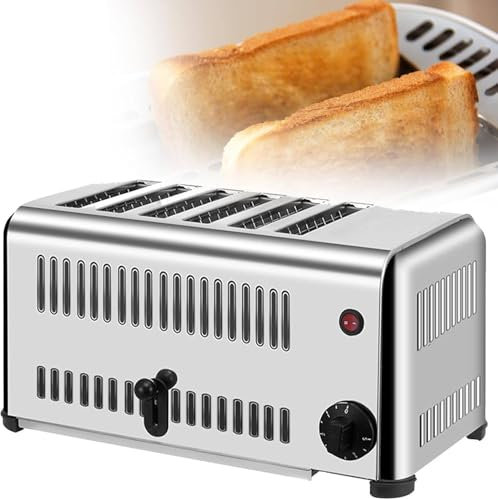 Tostadora comercial, Tostadoras emergentes, Tostadora eléctrica, Tostadora de acero inoxidable,ranuras extra anchas, 6 rebanadas, con temporizador de 1 a 5 minutos
