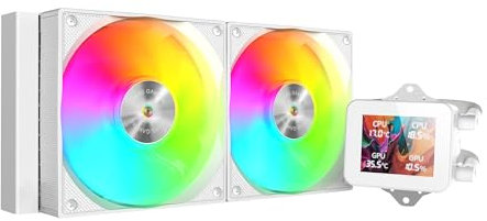 Mars Gaming ML-VISION240, Flüssigkeitskühlung AIO, TDP 500W, 2x ARGB-Lüfter mit Kupfer und Aluminium-FDB-Kern, 4:3 IPS LCD-Display mit 360° Rotation und Software, Universeller Multisockel, Weiß