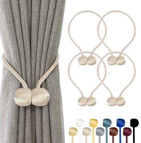 TopHomer 4 Stück Magnetische Vorhang Raffhalter, 10 Farben | Für Wohn-/Schlafzimmer, Bad & Esszimmer, passt zu Vorhängen/Gardinen/Duschvorhänge (Beige)