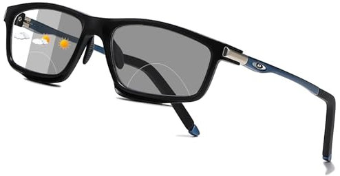 Lanomi Selbsttönende Bifokal Lesebrille für Damen Herren Bifocal Photochrome Lesesonnenbrille mit UV400 Schutz Mattschwarz/Selbsttönende Grau 2.0