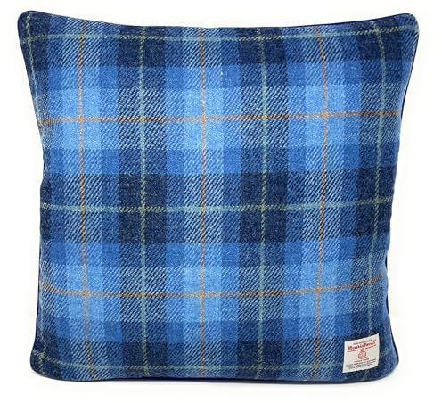Scott and MacKenzie Harris Tweed Kissenbezug, doppelseitig, quadratisch, Schottenkaro, Blau