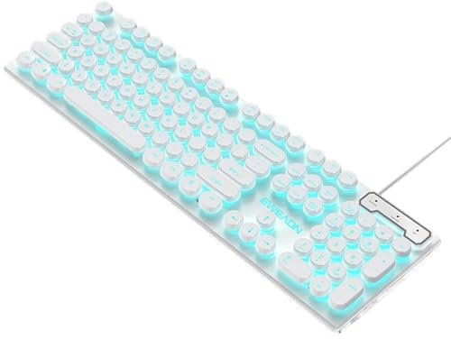 YBNSXP 104 key backlit true mechanical feel keyboard wired gaming keyboard illuminated retro keyboard gaming PC laptop office(White with bluelight)