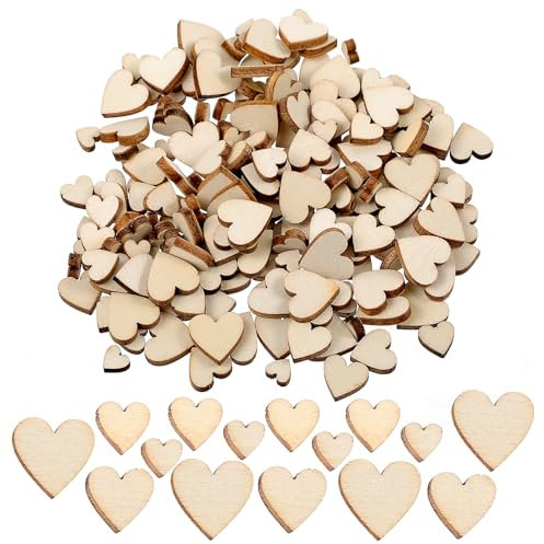 TIESOME 200Pcs Small Wood Hearts for Crafts, Assorted Size Unfinished Wooden Heart Cutouts Pieces Blank Heart for DIY Wedding Christmas Birthday Party Decorations