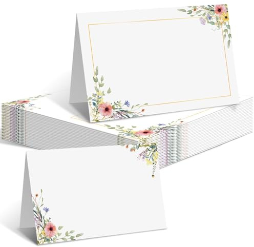 50 Stück Tischkarten Hochzeit Geburtstag,Blumen Tischdekoration Namenskarten zum selbst Beschriften Platzkarten für Hochzeit Geburtstag Konfirmation Kommunion Taufe Feier(85x55mm)