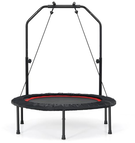LIFEZEAL Faltbares Fitnesstrampolin Ø101cm, Springer mit Sicherheitsstange & 2 Widerstandsbänder, Trampolin für Erwachsene & Kinder mit verstellbaren Höhe, Belastung 150 kg