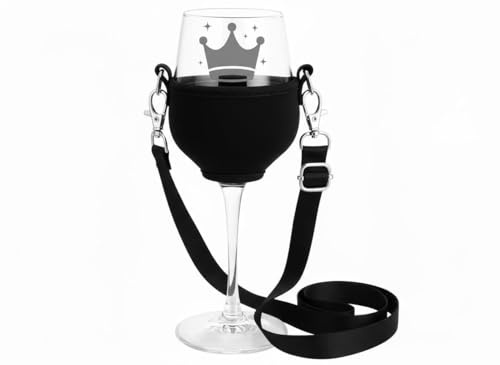 eXODA Valhalla Weinglas mit Halter zum Umhängen in Schwarz edler königlicher Gravur für 350ml spülmaschinenfest ideal für gesellige Zusammenkünfte und entspannte Momente