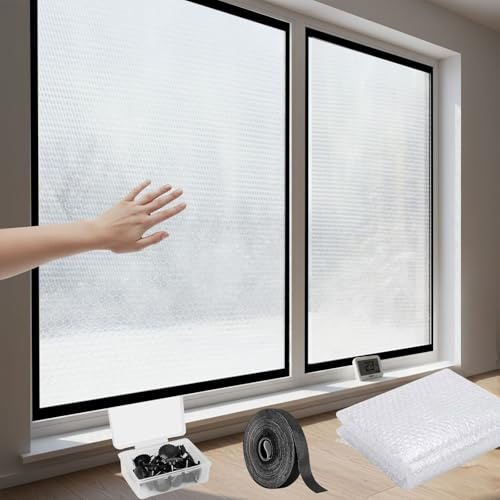 Fenster Isolierfolie Kälteschutz Schutz - Vorhang, Doppelt Verdickt Luftpolsterfolie, thermofolie fenster Wärmedämmung for den Winter, Wärmeschutzvorhang, Winddichte Staubdichte(Black,W120cm X H130cm)