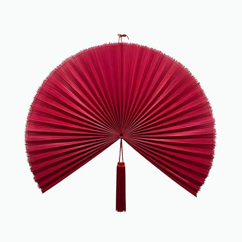 SUCHUBU Chicvillage 47-Inch Bamboo Fan Wall Decor – Japanese Hanging Art Headboard, Boho Folding Asian Style, Natural Red Home Aesthetic - Lightweight Easy to Hang Over Bed Decor (Red, Large)