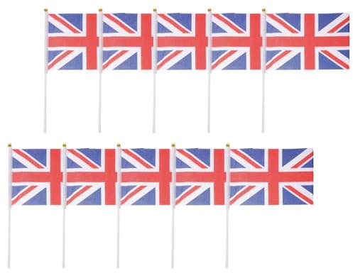 MAGICLULU Lot de 10 Drapeaux Britanniques Portatifs à Main Mini Guirlandes Décoratives Drapeaux Nationaux Anglais pour Jardin Terrasse et Fête Légers et Résistants