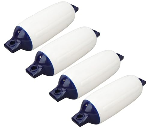 FILFEEL 4-Pack Inflatable Boat Bumpers for Yachts and Fishing Boats – Impact PVC Dock Protector with Dual Mounting Holes and 2m Ropes – Blue & White