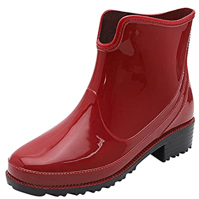 Stivali da pioggia da donna in gomma corti, stivali da pioggia, impermeabili, stivaletti Wellington, stivali in gomma, stivali da giardino, antiscivolo, stivaletti da pioggia, Colore: rosso, 37 EU