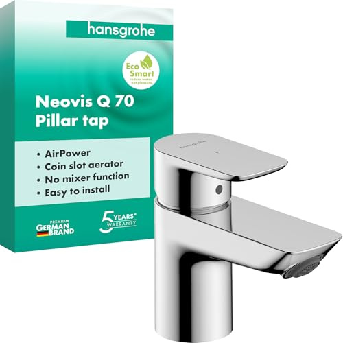hansgrohe Neovis Q - Waschtischarmatur für Kaltwasser ohne Ablauf, Wasserhahn für Gäste WC mit Auslauf Höhe 63 mm, Mischbatterie Waschbecken wassersparend (EcoSmart), Chrom, 71339000