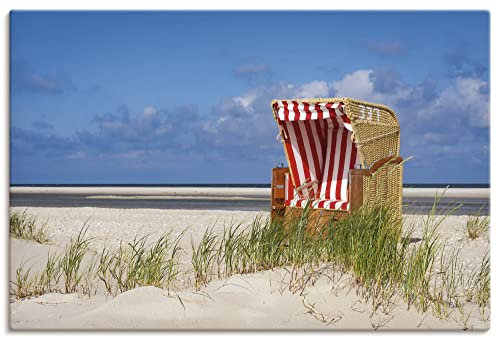 ARTLAND Wanddeko Leinwand Bilder Wandbild 60x40 cm Maritime Deko Sommer Meer Nordsee Strand Gräser Strandkorb Amrum T2LQ