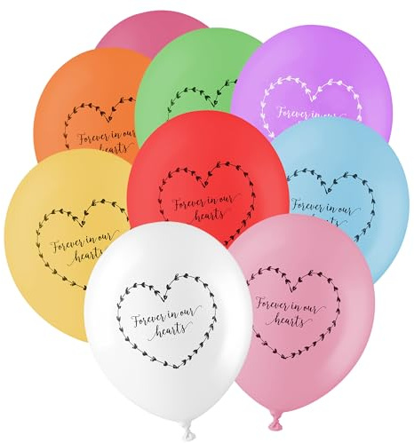 ANGEL & DOVE 25 Regenbogen-Beerdigungsballons Forever In Our Hearts – biologisch abbaubar, für Gedenken, Gedenken, Feier des Lebens