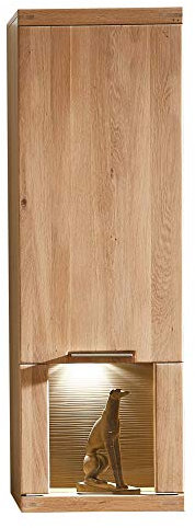 Stella Trading Bianco Kleine Hängevitrine teil-massiv aus Wildeiche - Glasvitrine mit schöner LED Beleuchtung - 40 x 123 x 37 cm (B/H/T)