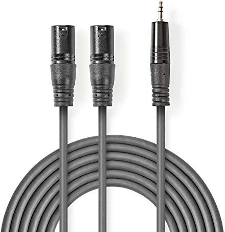 Nedis XLR Audiokabel, 2X XLR 3-Pin Stecker - 3,5mm Stecker, dunkelgrau, 1,5m