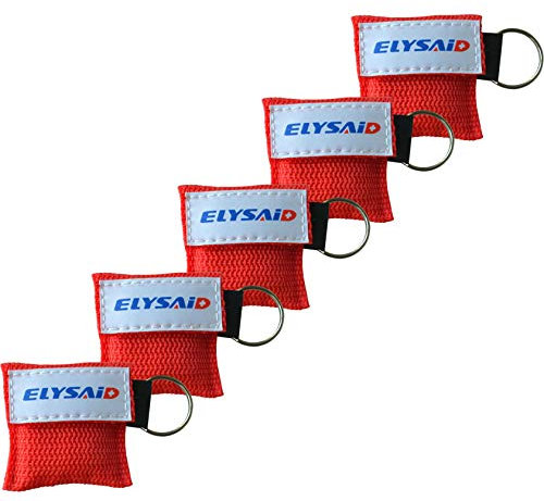 5pcs CPR Gesichtsmaske Schlüsselanhänger Ring Notfallset Rettungsgesichtsschutz mit Einwegventil Atembarriere für Erste Hilfe oder AED Training rot