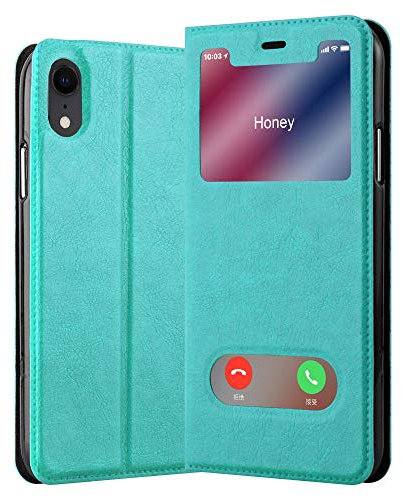 Cadorabo Hülle kompatibel mit Apple iPhone XR in Mint TÜRKIS - Schutzhülle mit Magnetverschluss, Standfunktion und 2 Sichtfenstern