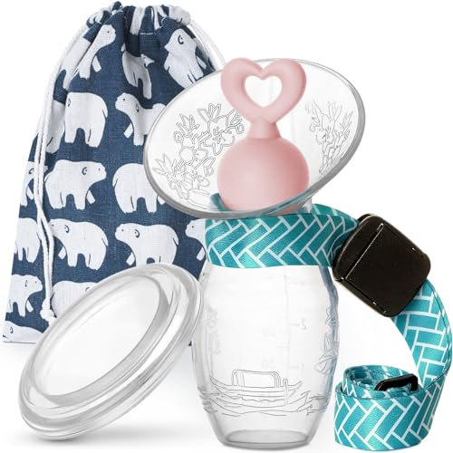 BumbleBee Manual Breast Pump, Hands-Free Silicone Milk Collector for Breastfeeding Moms with Neck Strap, Cap and Storage Bag, Kick-Proof, 3oz/90ml, Pink Stopper