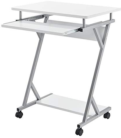 [en.casa] Scrivania per Computer con Ruote Tavolo Porta PC Mobile con Tastiera Scorrevole e Ripiano Postazione di Lavoro 60 x 40 x 75 cm - Bianco