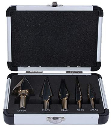FTVOGUE Juego de brocas de titanio escalonadas 5 piezas de cobalto grande Cono de taladro cónico Conjunto de brocas conjunto de herramientas eléctricas + estuche