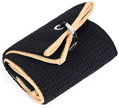 Mile High Life Tri-Falt Golf Handtuch | Premium Mikrofasermaterial | Waffelmuster | mit robustem Karabinerhaken | Golfhandtuch für Männer und Frauen | 40x60 cm
