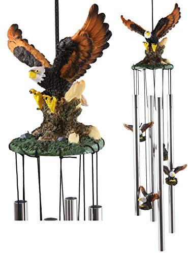 Ebros Geschenk Bunte amerikanische Bald Eagle verbreitet seine Flügel, resonant entspannendes Windspiel Terrasse Garten Deko Wildvögel Adler Swooping Harz Skulptur mit Aluminiumstäben