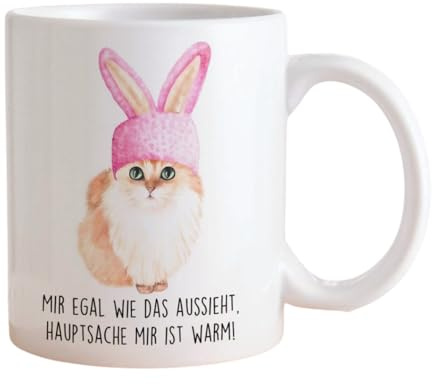 Bedruckte Tasse mit Katze und Spruch Winter