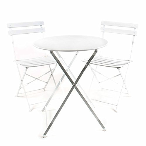 Bubble-Store 3tlg. Bistrogarnitur Metall, Klapptisch Ø 60 cm 2X Klappstühle, Retro-Design, für innen und außen (Weiss)