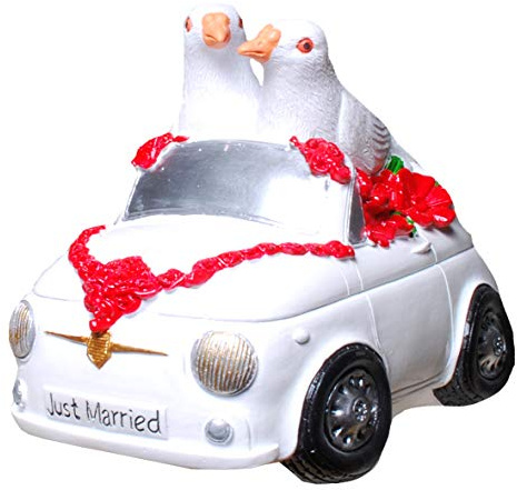 Udo Schmidt wunderschöne Spardose,Sparschwein,Hochzeitskasse Cabrio Hochzeitsauto,Hochzeits-Auto zur Hochzeit,mit Tauben im Auto