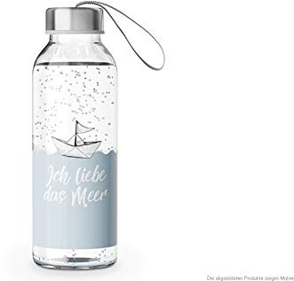 Trinkflasche ICH Liebe DAS Meer Glas 400ml La Vida