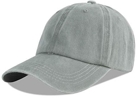 LANGZHEN Unisex Plain Gewaschene Baumwolle und Denim Baseball Cap Verstellbare Dad Hat (Hellgrau)